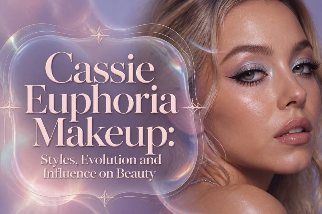 A collage of Cassie's various makeup looks from Euphoria.