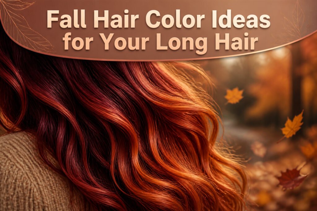 A collection of long fall hair color styles displayed together.