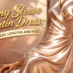Different styles of long sleeve satin dresses showcased together.