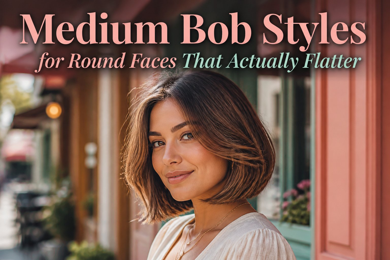 Various medium bob hairstyles suited for round faces.