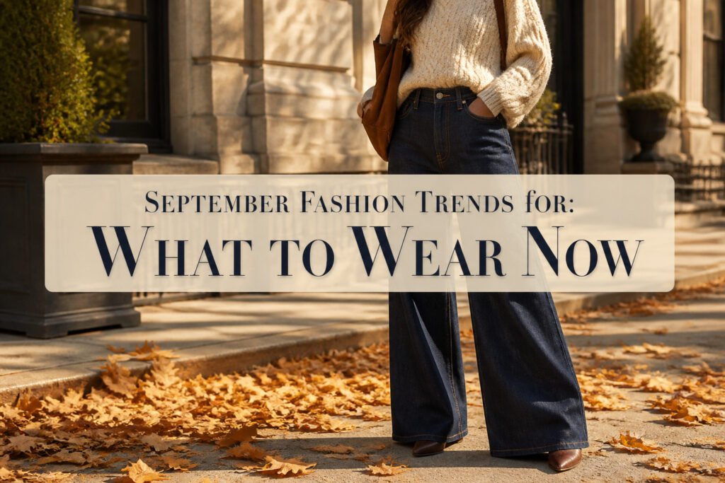 A collection of trendy outfits displayed on hangers in a stylish setting.