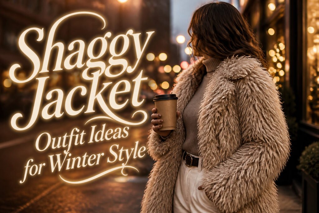 Various outfits featuring shaggy jackets styled for winter.